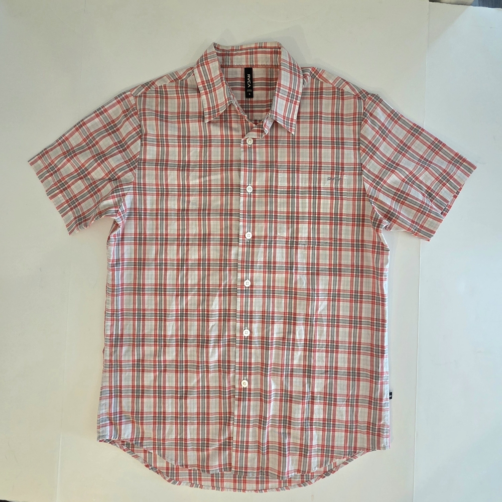 Men's RVCA Red Plaid Short Sleeve Button-up Shirt Size Small